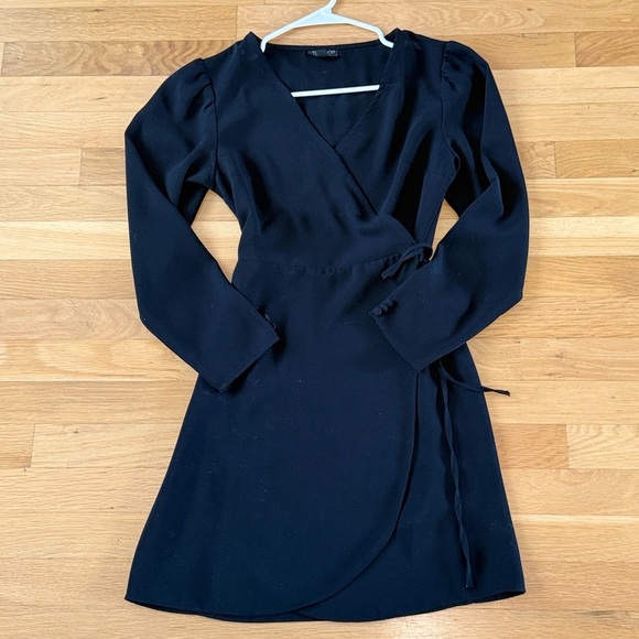 Topshop Black Crepe Wrap Mini Dress - Picture 3 of 7